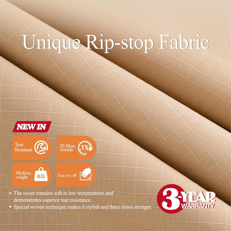 WJ-X3 غطاء أثاث فناء دائري، 84" قطر × 31" ارتفاع، مقاوم للماء، مقاوم للأشعة فوق البنفسجية، غطاء خارجي مضاد للتلاشي لطاولة طعام وكراسي دائري، بيج وقهوة - Image 2